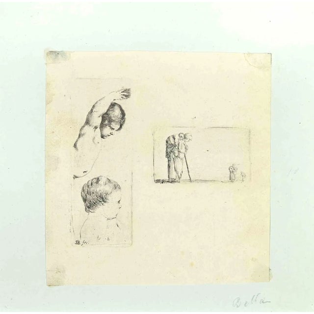 Stefano Della Bella, Two Studies of Children, Etching, 17th Century For Sale