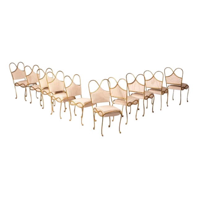 Art Deco French Wrought Iron Chairs, 1940, Set of 10 For Sale