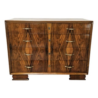 Art Deco Chest of Drawers in Walnut with Brass Handles, 1940s For Sale