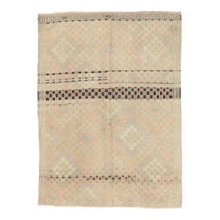 Mid 20th Century Vintage Washed Out Embroidered Rug For Sale