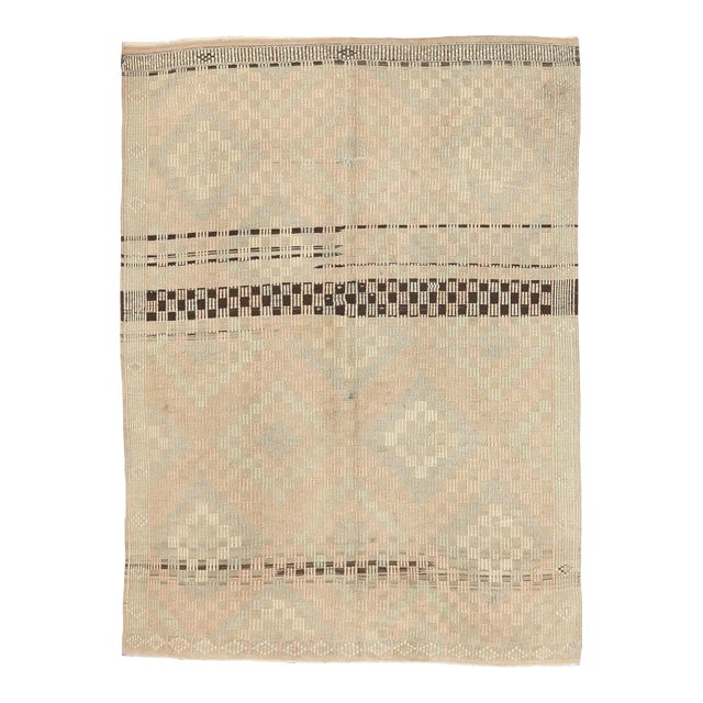 Mid 20th Century Vintage Washed Out Embroidered Rug For Sale