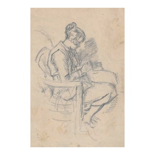 1930s Harold Hope Read Lady Sewing Drawing For Sale