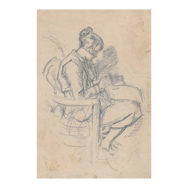 1930s Harold Hope Read Lady Sewing Drawing For Sale