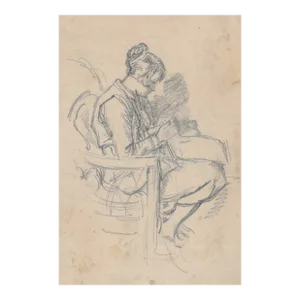 1930s Harold Hope Read Lady Sewing Drawing