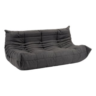 Restored Ligne Roset Togo 3-Seater Sofa in Charcoal Grey For Sale
