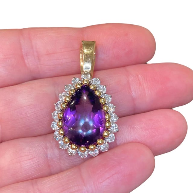 Vintage 14k Gold Amethyst & Diamond Pendant Enhancer For Sale - Image 10 of 10