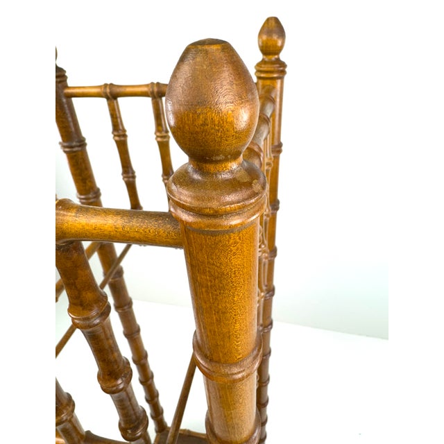 Chinoiserie Early 20th Century Faux Bamboo Turned Wood Plant Stand / Pedestal With Gallery Top For Sale - Image 3 of 9