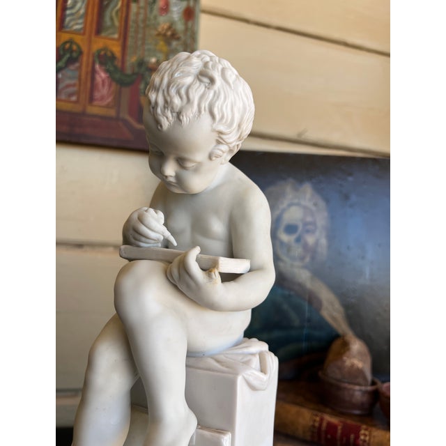 Early 20th Century Italian Porcelain Bisque Figure of a Putto Writing After Canova For Sale In Palm Springs - Image 6 of 14
