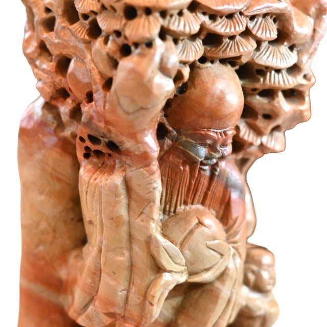 Stone Mid 20th Century Vintage Chinese Shoushan Stone Carving of Shou Lao With Child For Sale - Image 7 of 7