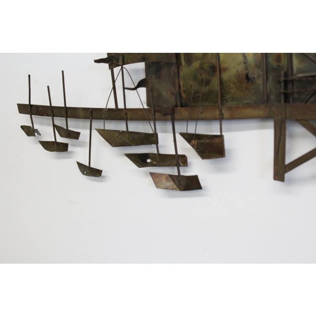 Jere Style Mid-Century Waterfront Scene Metal Wall Hanging For Sale - Image 10 of 13