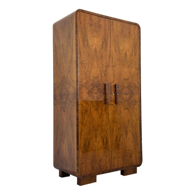 Art Deco Walnut Two-Door Wardrobe, 1930s For Sale