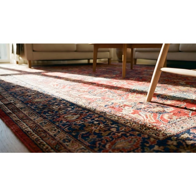Red Sensational Red Color With Floral Design Antique Sarouk Farahan Rug For Sale - Image 8 of 9
