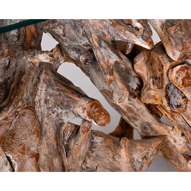 Wood Teak Root Console Table With Glass Top For Sale - Image 7 of 11