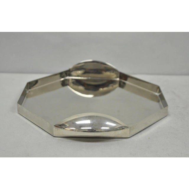 Metal Modern Art Deco Style Silver Plated Nickel Octagonal Vanity Bar Tray "Fe" For Sale - Image 7 of 14