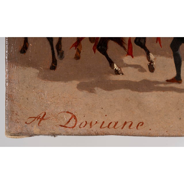 Signed "A Dovianne" in the lower left corner. A vibrant and highly detailed historical scene depicting a ceremonial...