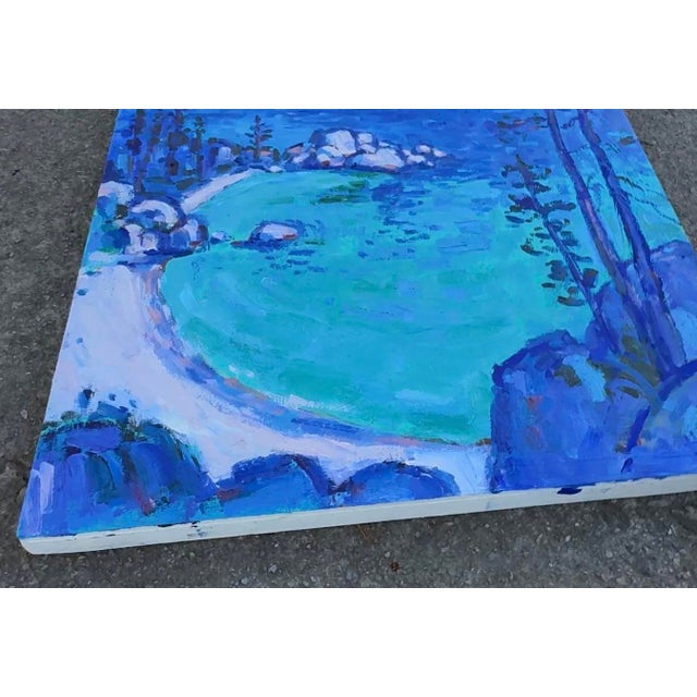 Hidden Tahoe Cove 16 x 16 x 1 inch depth Original oil painting on handmade wooden cradle that I made. Unframed. Sides are...
