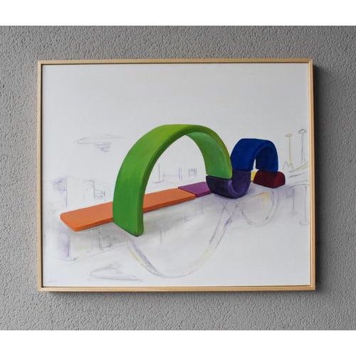 This original acrylic on canvas painting transforms the Infinity Bridge of Stockton-on-Tees into a vibrant abstract...