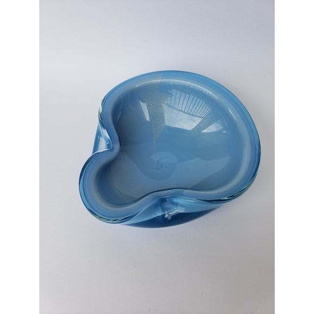 Alfredo Barbini Murano Glass Bowl Ashtray Blue Gold For Sale - Image 13 of 13