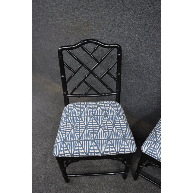 Set of 4 Hollywood Regency Ebonized Faux Bamboo Dining Side Chairs For Sale - Image 11 of 16
