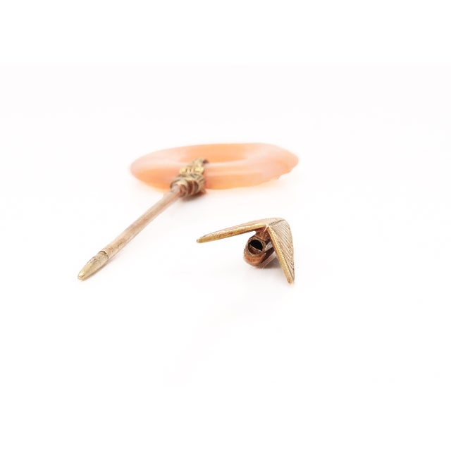 Antique Art Deco 14k Gold and Carved Agate Jabot Pin For Sale - Image 13 of 15