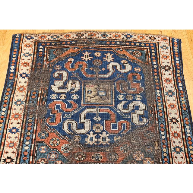 Blue 19th Century Caucasian Cloudband Kazak Rug, Hand-Woven Wool, Chondoresh, 4' x 9' For Sale - Image 8 of 13