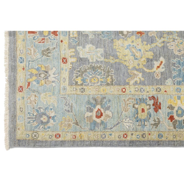 Textile Modern Sultanabad Hand-Knotted Area Wool Rug – Slate Blue Floral Design 6 X 7 For Sale - Image 7 of 10
