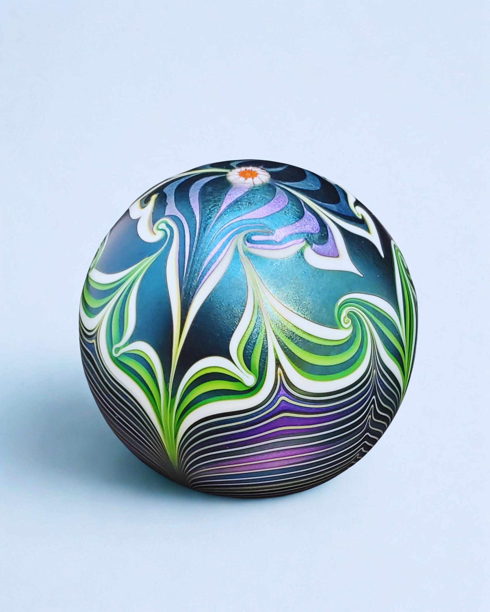 Orient & Flume Signed Flower Shield Art Glass Paperweight 1979