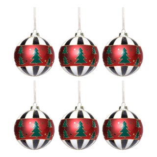 Tree Motif Ball Ornaments, Set of 6, 4" For Sale
