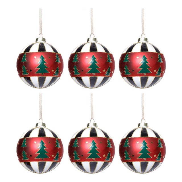 Tree Motif Ball Ornaments, Set of 6, 4" For Sale
