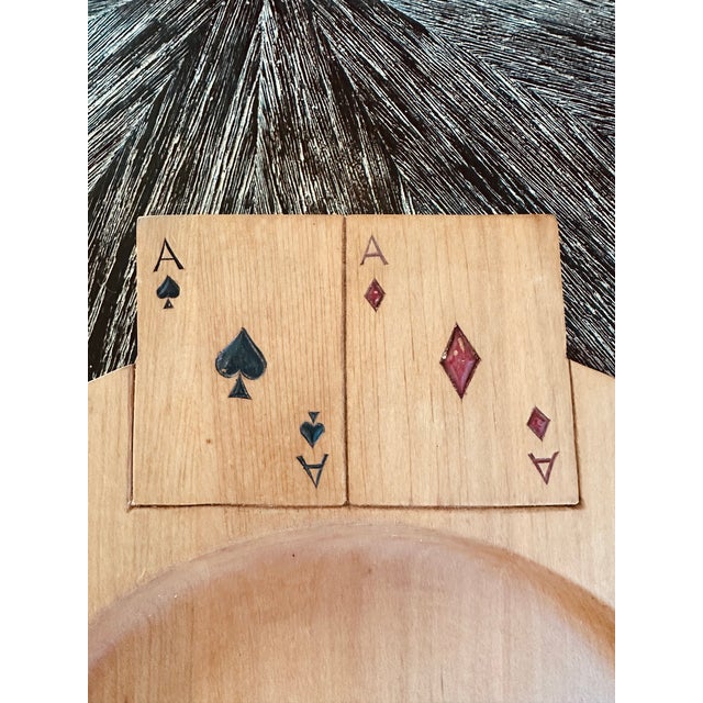 Mid 20th Century Vintage Handcarved Oval Wooden Folk Art Tray With Playing Card Handles For Sale - Image 5 of 15
