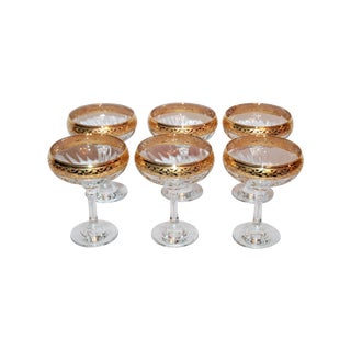 Stemmed Gold Band Wine Glasses - Set of 6 For Sale