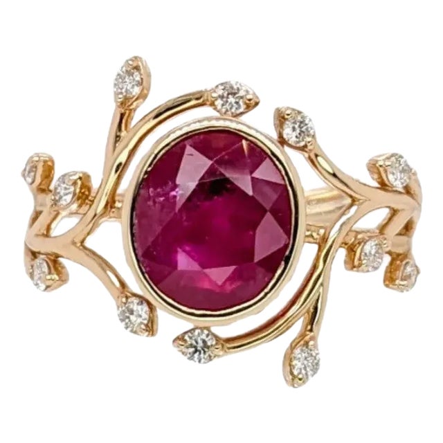2.5ct Burma Ruby Ring With Natural Diamond Accents in Solid 14k Yellow Gold Oval For Sale