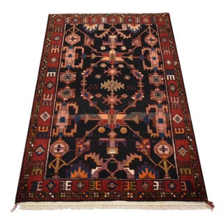 Zanjan Rug 3’11” X 5’8” Blue Wool Vintage Tribal Hand-Knotted Oriental Carpet For Sale