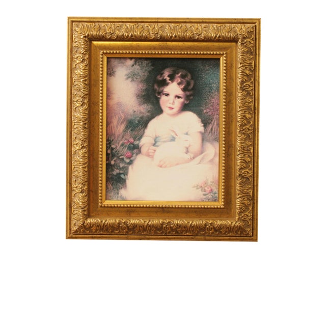 Portrait of Girl with Bunny, Vintage Art Print by Gallery Graphics For Sale