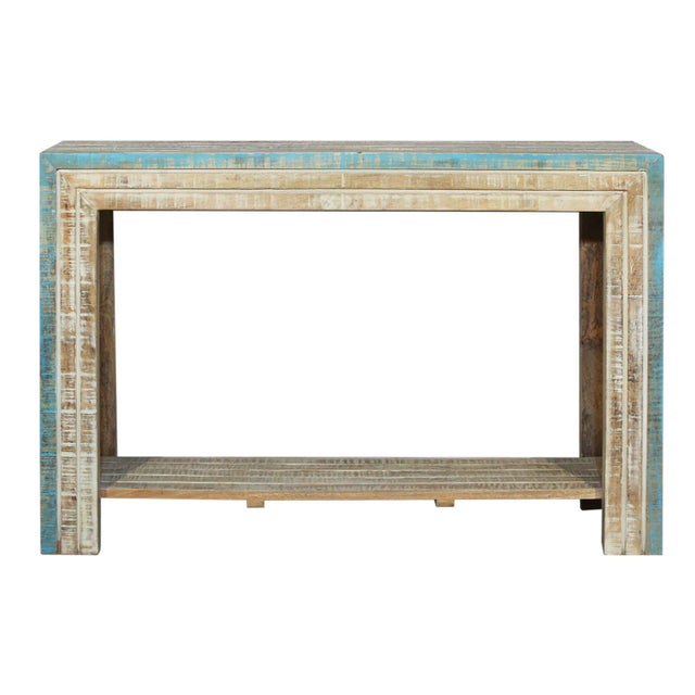 Mid Century Modern Solid Wood Carved Distressed Console Farmhouse