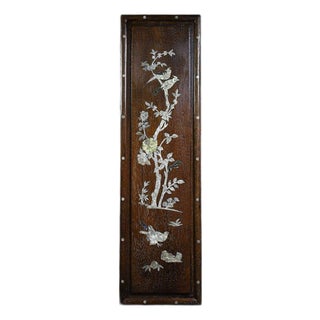 Late 20th Century Wooden Sliding Lid Box With Mother-of-Pearl Bird and Floral Inlay For Sale