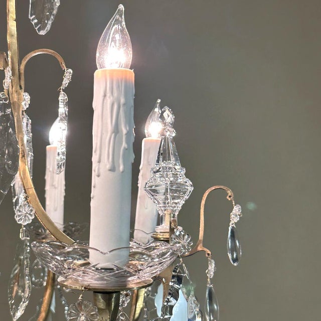 Elegant Parisian Style Brass and Cut Crystal Chandelier For Sale - Image 16 of 16