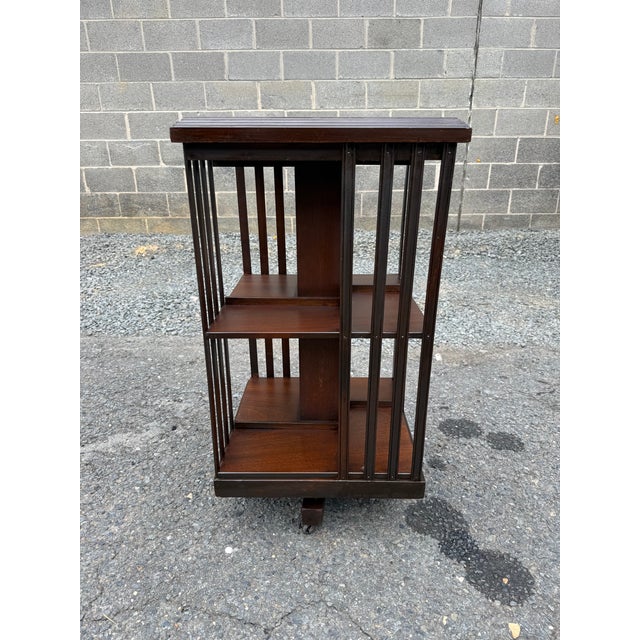 Early 20th Century Pair of Edwardian Style Revolving Mahogany Inlaid Bookcase Side Tables For Sale - Image 11 of 16