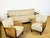 A magnificent 1940s-50s set, blending bentwood, natural caning, and neutral striped fabric, ideal for a warm and authentic...