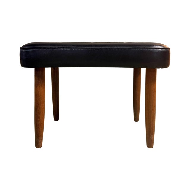 Mid-Century Modern Danish Teak Footstool, Vinyl, 1960s For Sale - Image 3 of 4