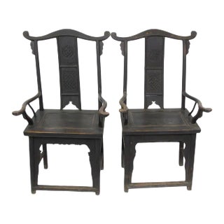 Antique Chinese Black Armchairs - a Pair For Sale