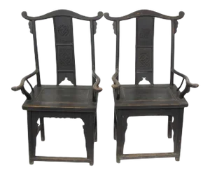 Antique Chinese Black Armchairs - a Pair