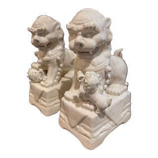 Pair Vintage Blanc De Chine Foo Dogs For Sale