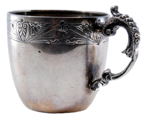 Silver Cup with Engravings on the Body and Reliefs on the Handle
