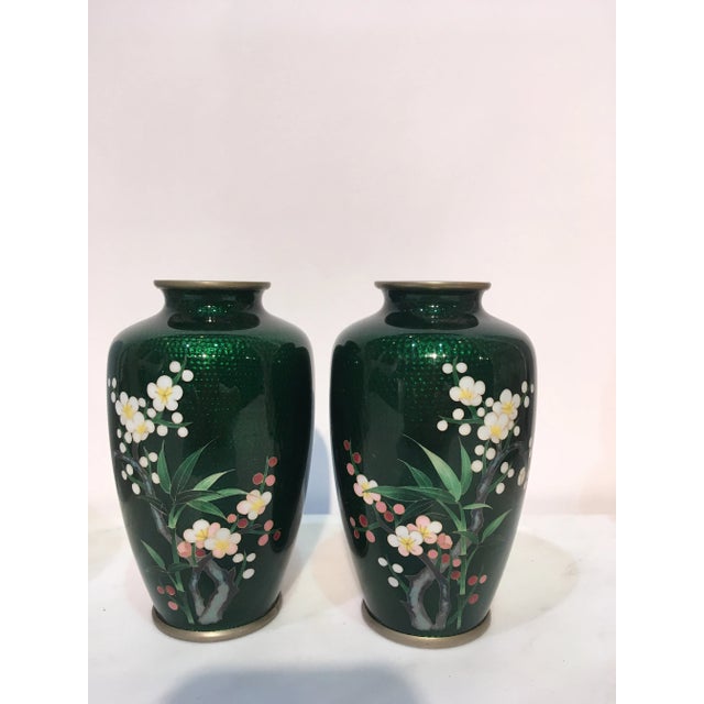 1960s Vintage Cloisonne Vases - a Pair For Sale - Image 5 of 7