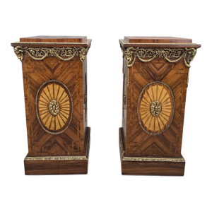 Vintage French Louis XVI Style Parquetry and Ormolu Display Pedestals - Pair