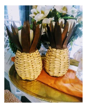 Weaved Wicker Pineapple Pillar Candle Holder Accessories - a Pair