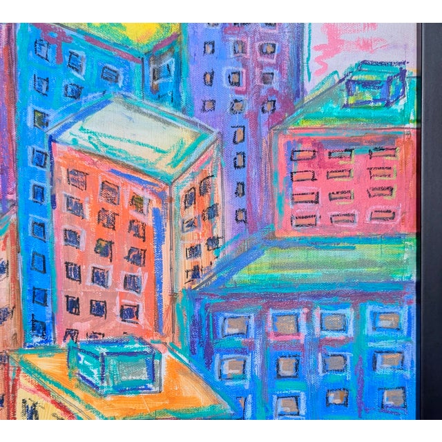 Original Cityscape Skyline Oil Pastel Art Framed For Sale - Image 9 of 12