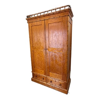Early 20th Century French Belle Époque Faux Bamboo Bird's-Eye Maple Armoire For Sale