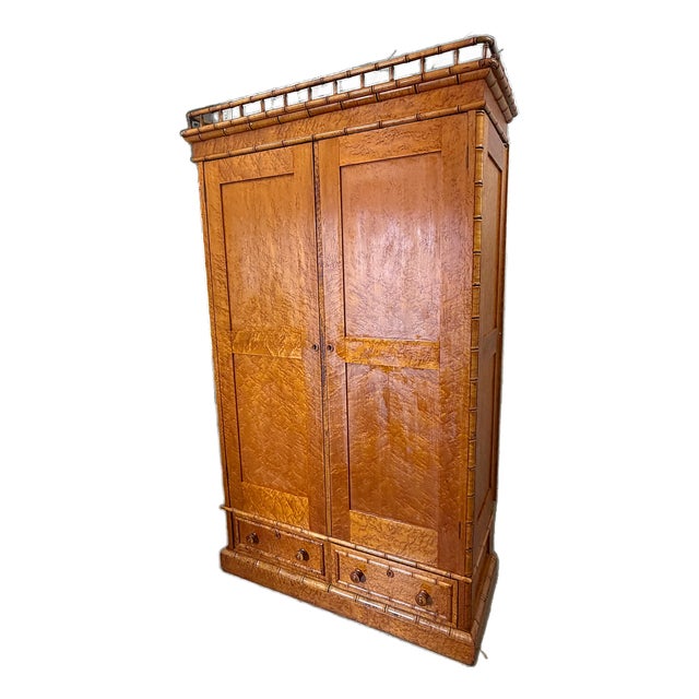 Early 20th Century French Belle Époque Faux Bamboo Bird's-Eye Maple Armoire For Sale